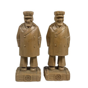 Syroco Wood Sea Captain Lot of 2 Fisherman Hand Carved Look Wooden Collectible